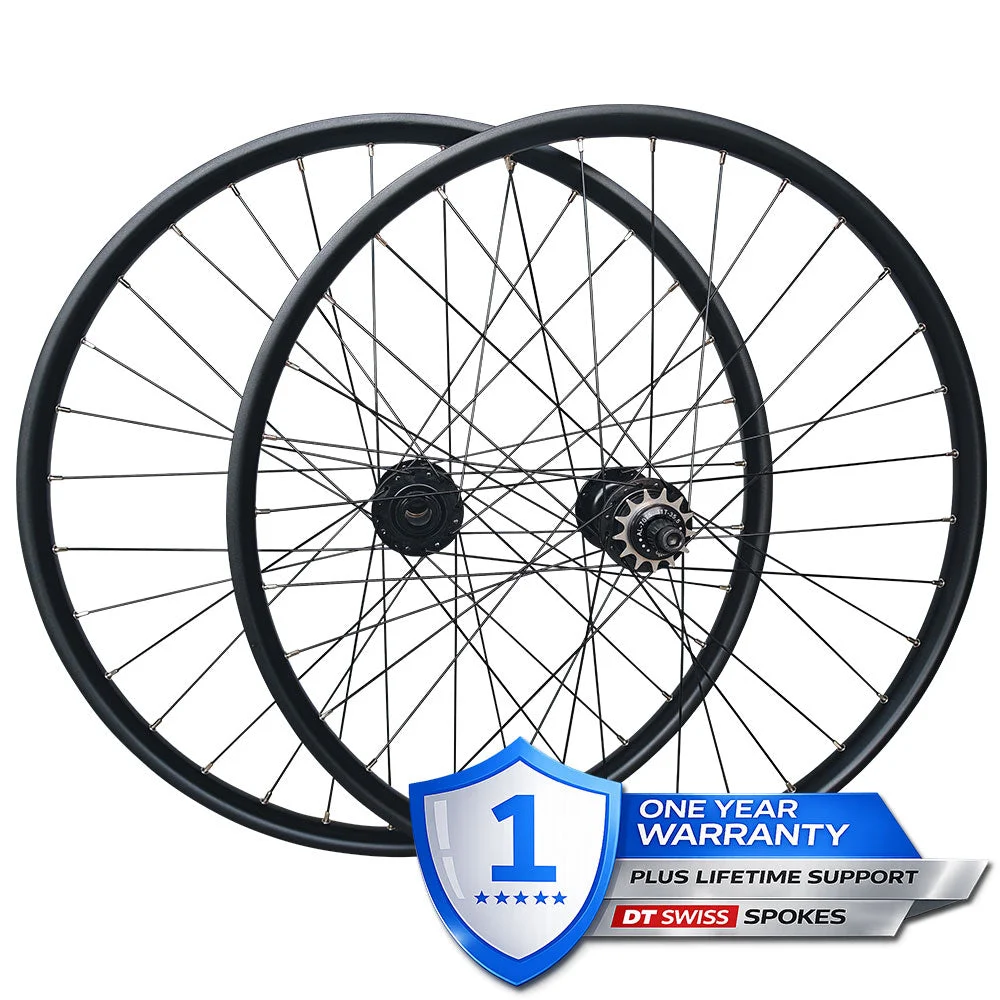 26" (ETRTO 559x25) Rear 10x135 / Front 15x100 Dirt Jump Bike MTB Disc Single Speed Wheelset - 6x3 Pawls Taiwan Sealed Bearings Hubs - DT Swiss Champion Spokes - Tubeless Compatible