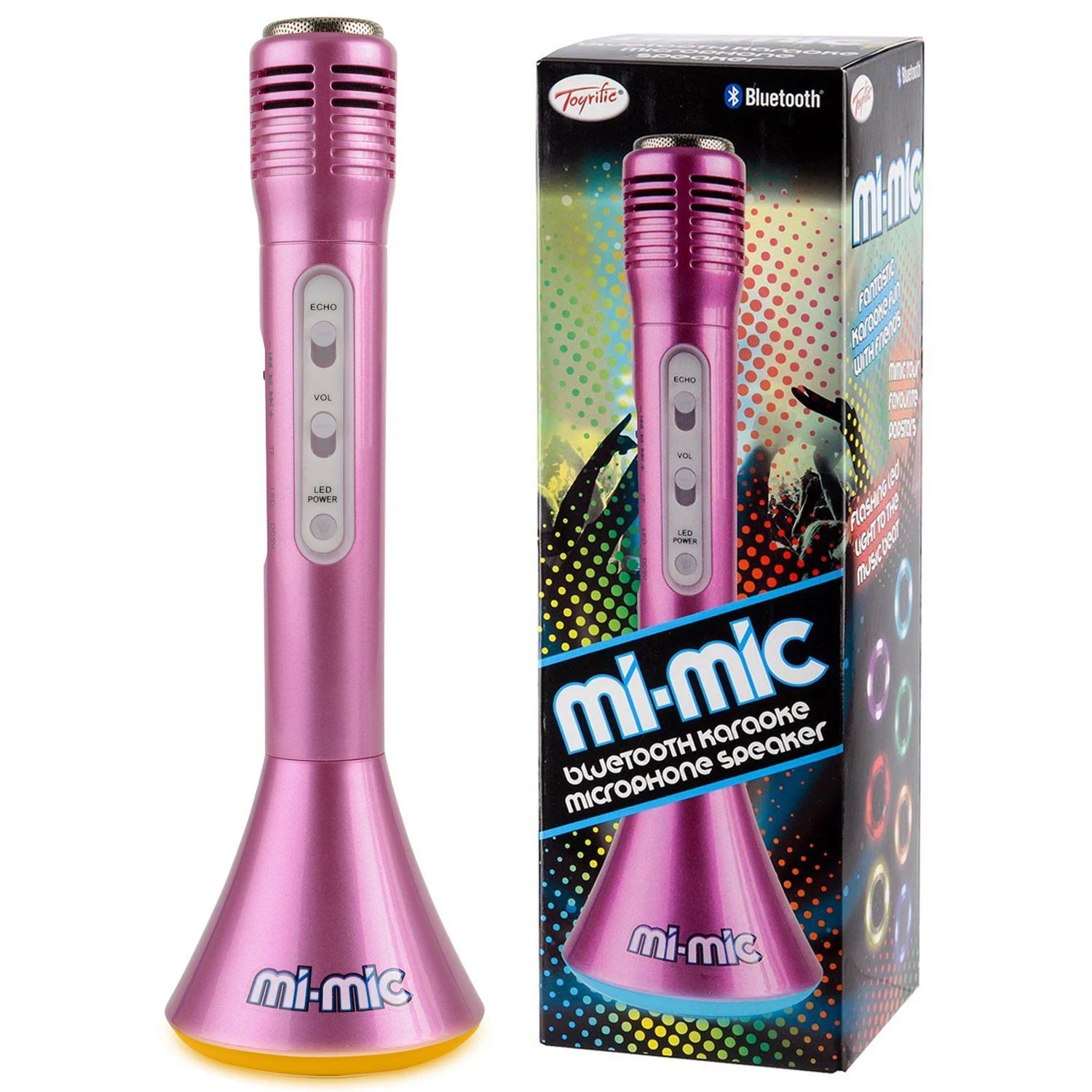 Mi-Mic Karaoke Microphone Speaker with Bluetooth and LED Lights – Pink