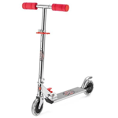 Xootz Kids Alloy Steel Folding Push Kick Scooter with LED Wheels, Red