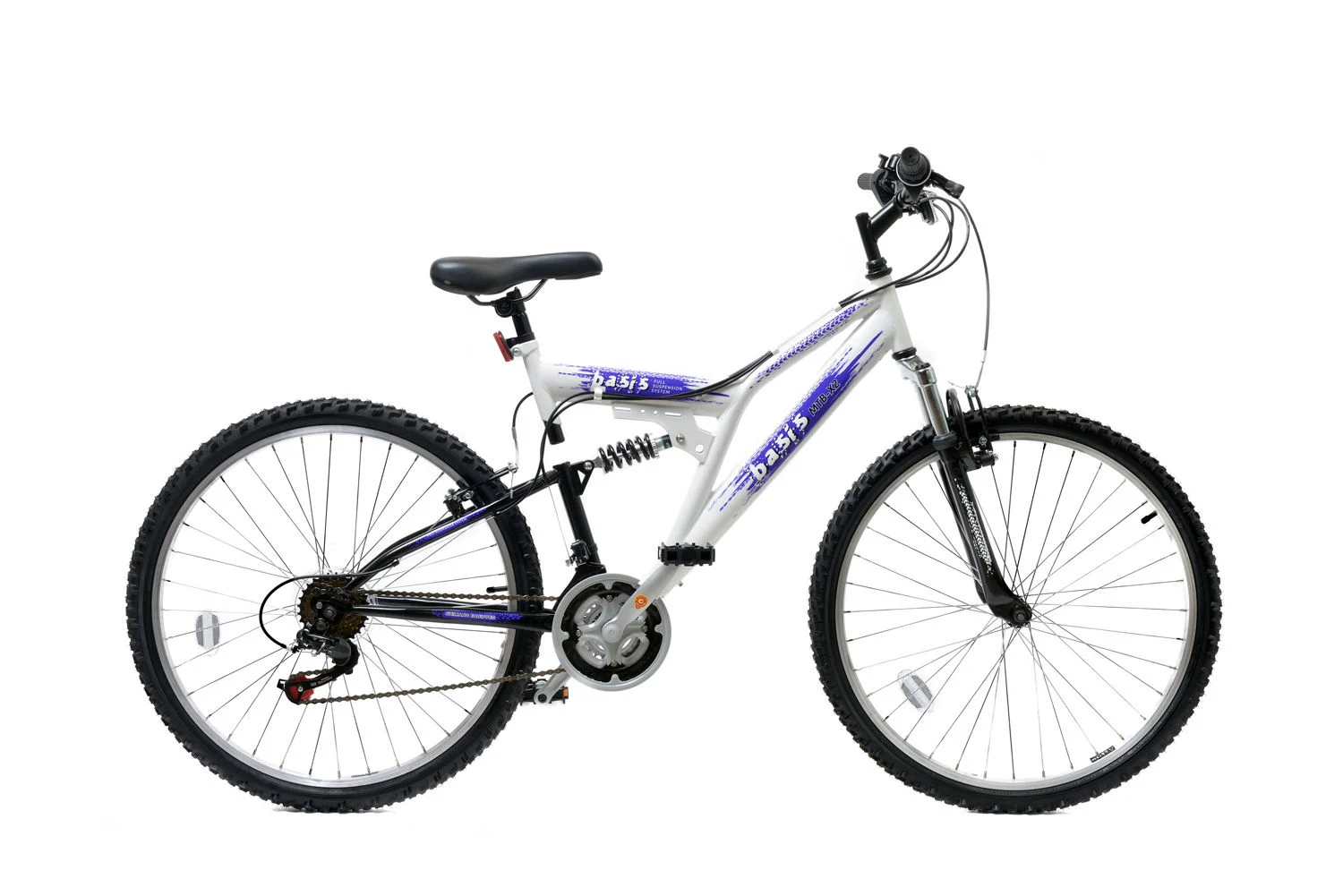 Basis 2 Full Suspension Mountain Bike – 26″ Wheel – 18 Speed White Purple