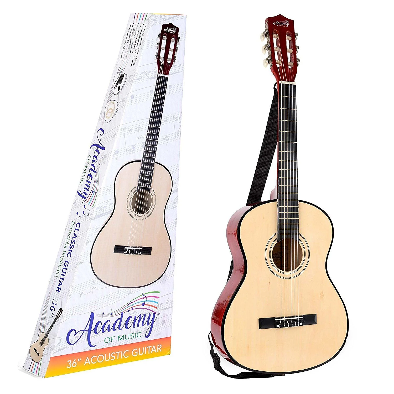 Toyrific Academy of Music Kids Acoustic Guitar with Strap and Spare Strings – 36″