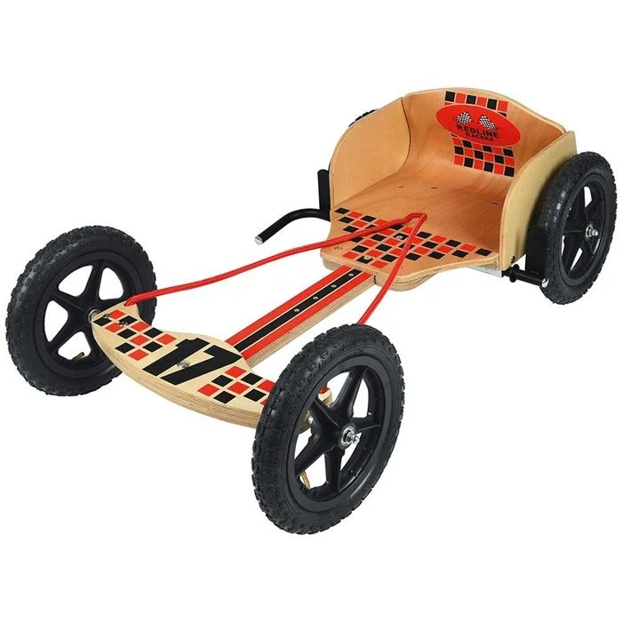 Toyrific Kids Wooden Go Kart Ride On with Rear Hand Brake – Inflatable Tyres 5 Years+