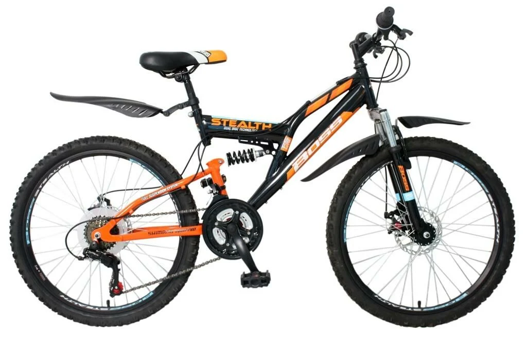 Boss Stealth Full Suspension Mountain Bike 24″ Wheel – Black/Orange