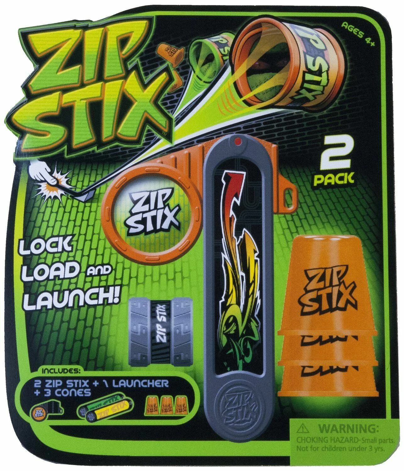 Zip Stix Kids Play Toy Twin Pack – 2 ZipStix / 1 Launcher / 3 Cones
