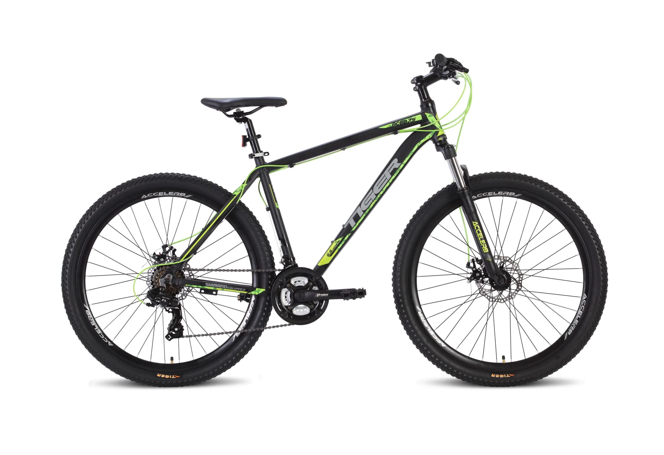 Tiger ACE 27.5 V2 Mens Hardtail Mountain Bike, 21 Speed – Black/Green