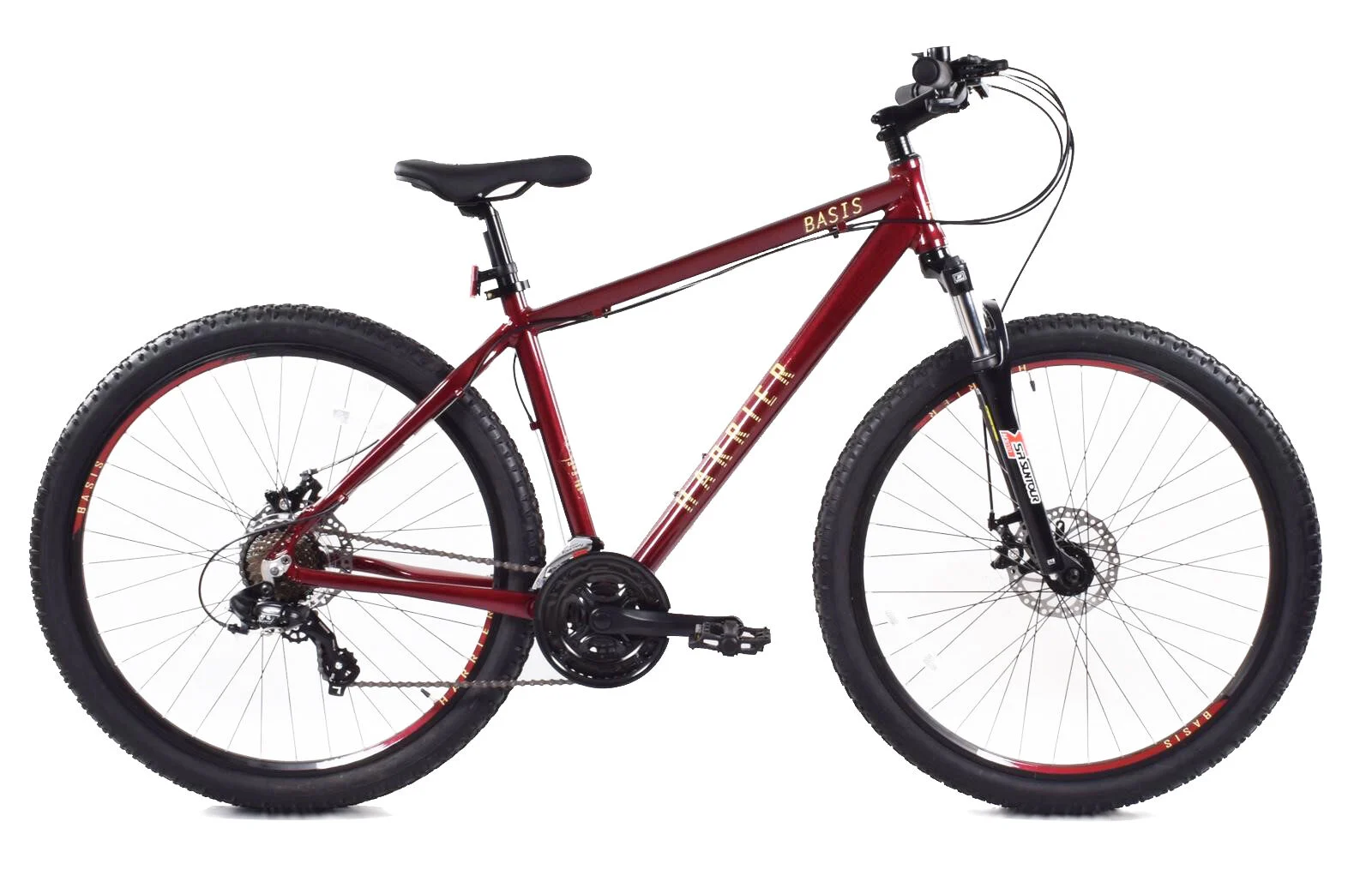Basis Harrier Mens Crossbar Hardtail Mountain Bike, 27.5″ Wheel, 18″ Frame 21 Speed – Candy Red
