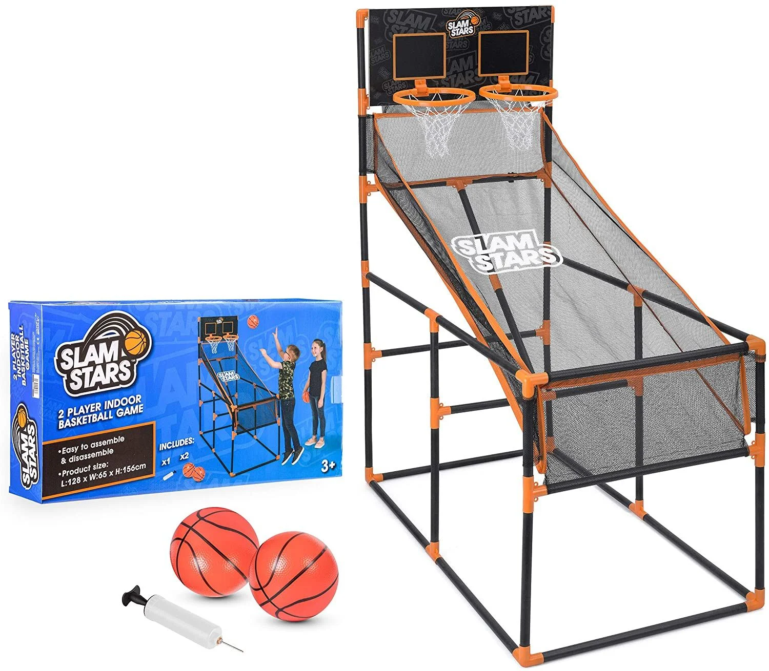 Slam Stars Kids Basketball Game, 2 Player Indoor Outdoor Set with Shoot Hoop Backboard, Black