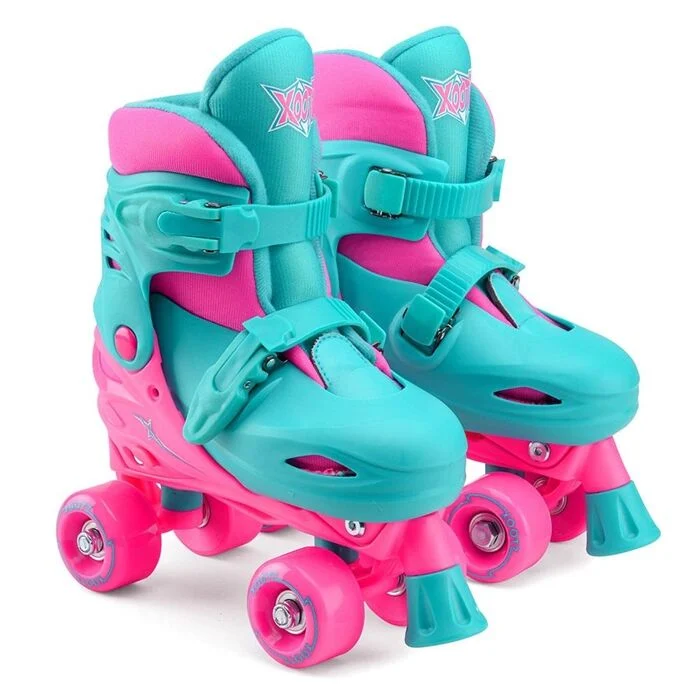 Xootz Kids Quad Skates Beginner Adjustable Roller Skates Girls, Pink/Blue