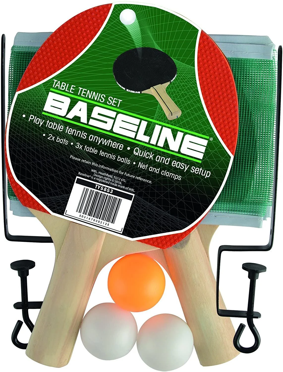 Baseline Table Tennis Ping Pong Set with 2 Bats, 3 Balls and Net