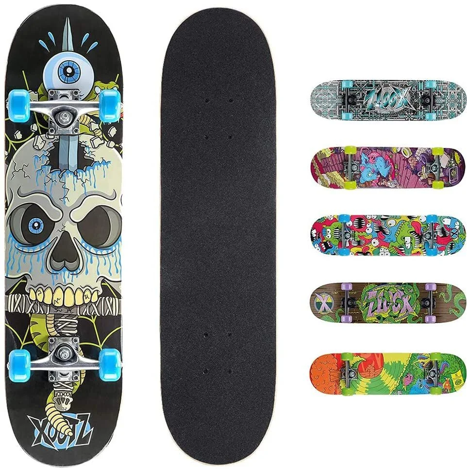 Xootz Kids Complete Beginners Double Kick Trick Skateboard Maple Deck – 31 x 8 Inches