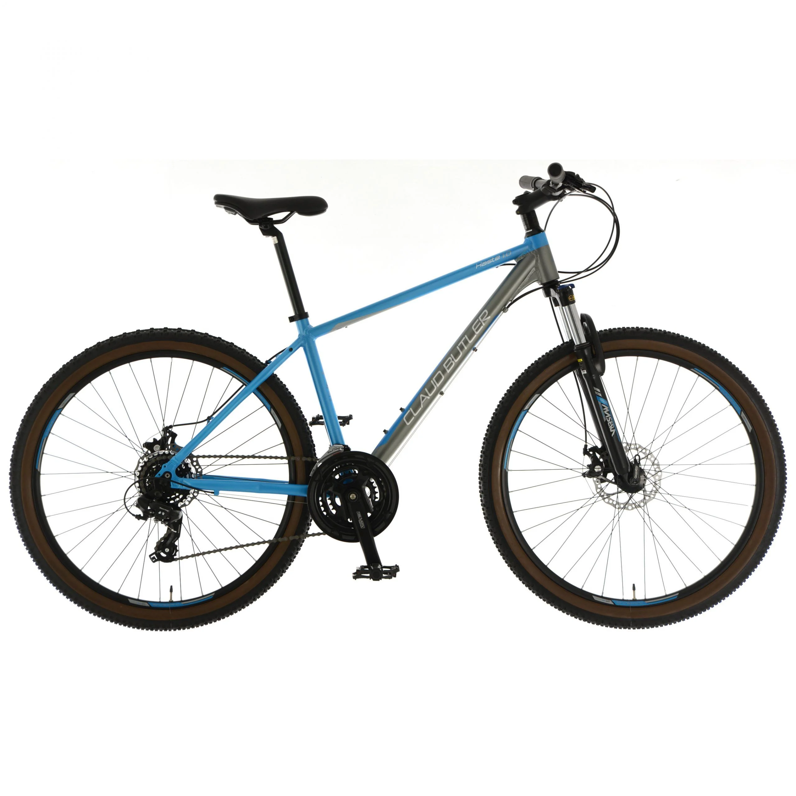 Claud Butler Haste 1.0 Mens Hardtail Mountain Bike, 650B Wheel, 21 Speed – Grey/Blue