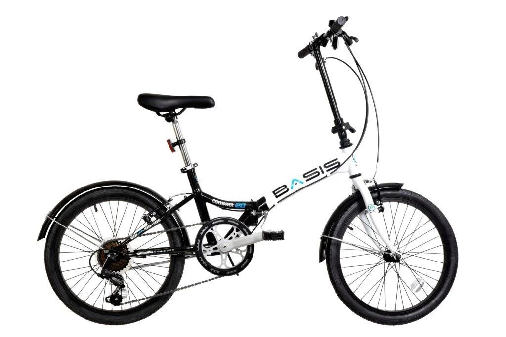 Basis Compact Folding Commuter Bicycle, 20″ Wheel, 6 Speed – Black/White
