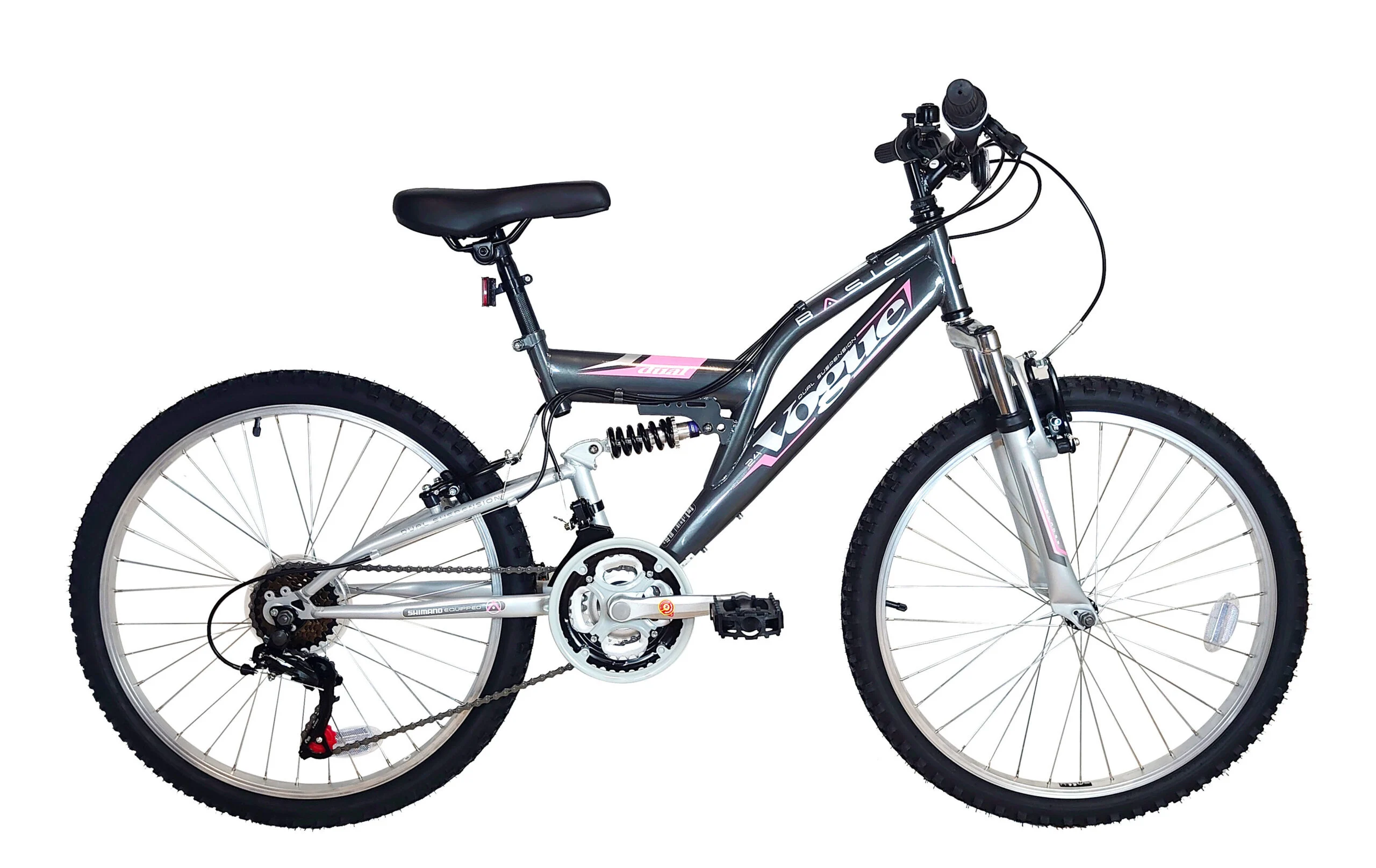Basis Vogue Junior Girls Full Suspension Mountain Bike, 24″ Wheel – Grey
