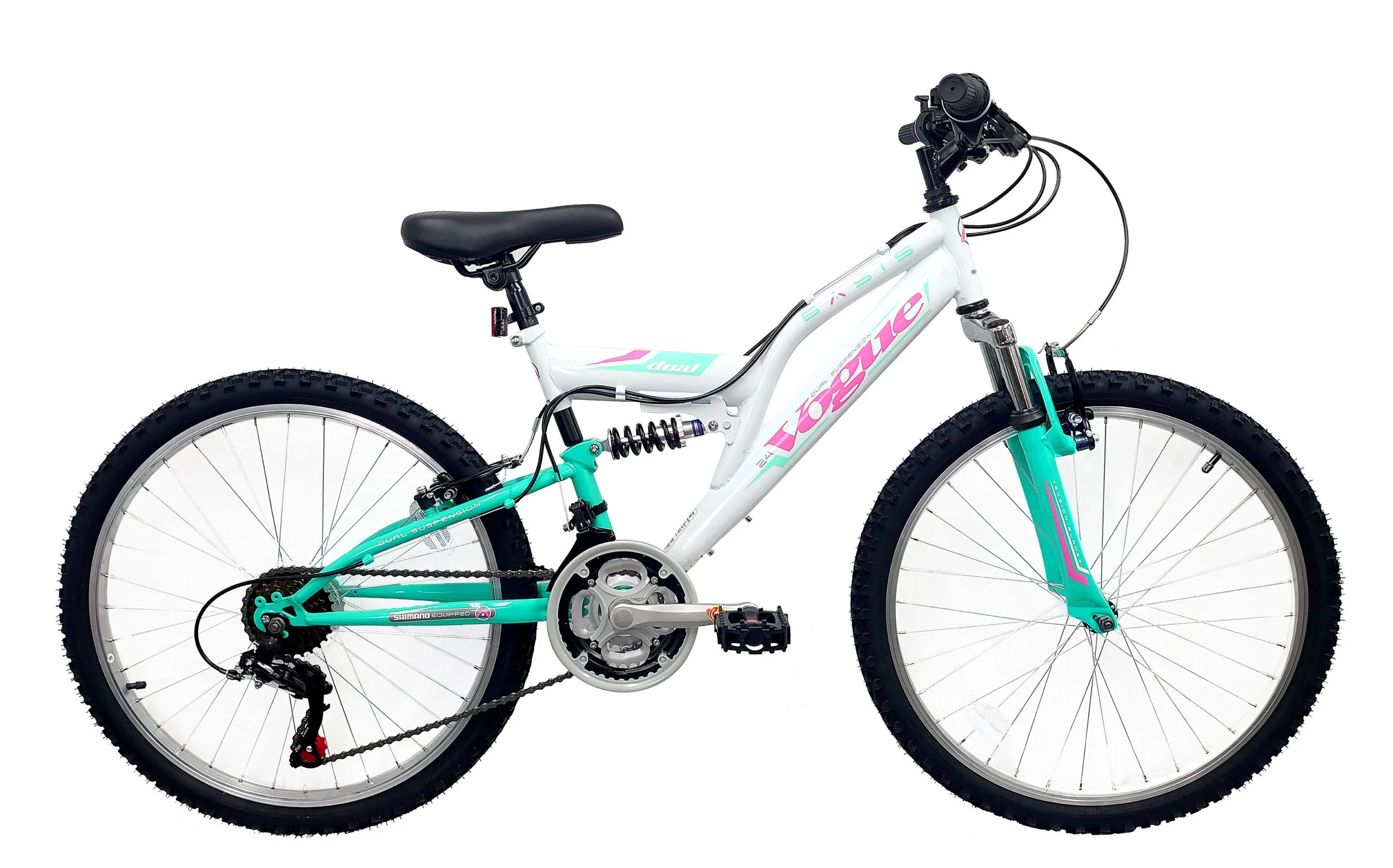 Basis Vogue Junior Girls Full Suspension Mountain Bike, 24″ Wheel – White/Light Green