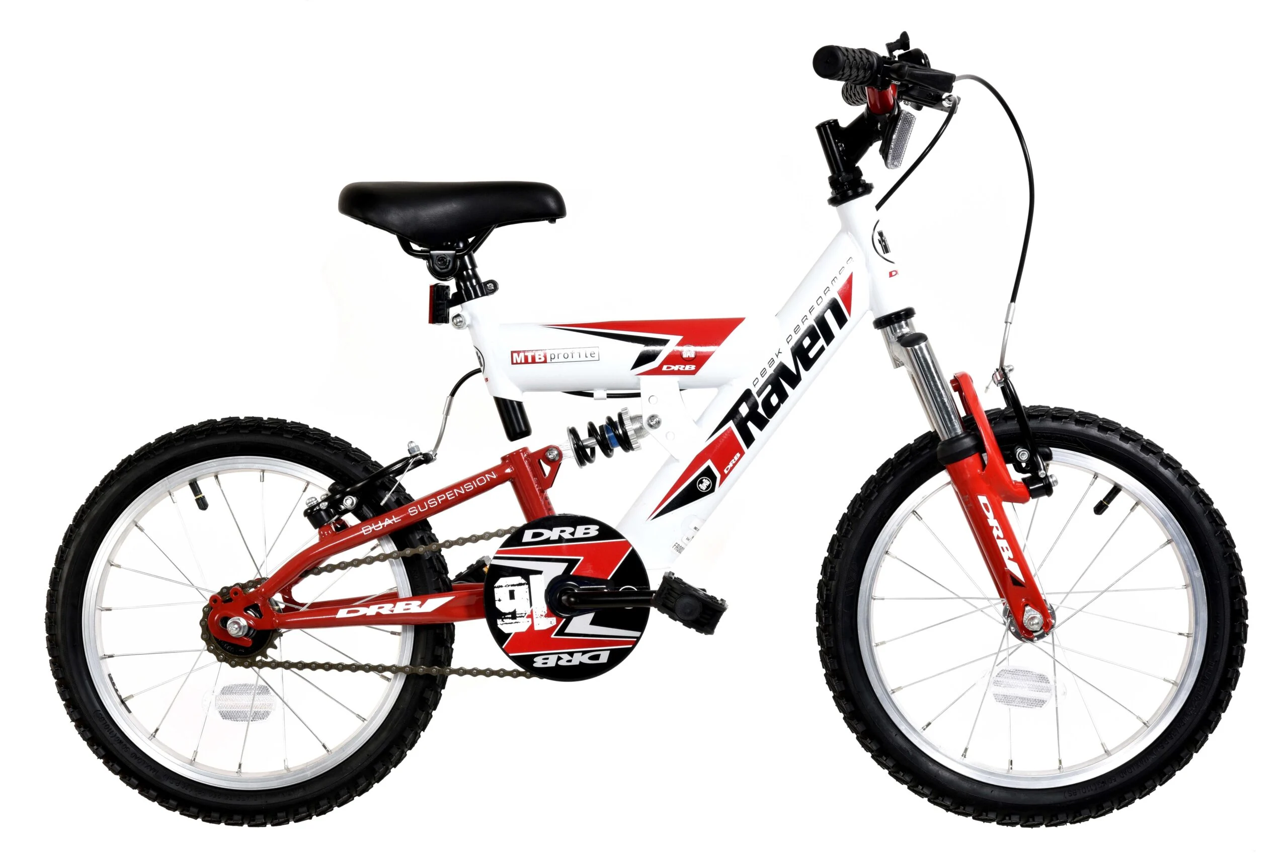 Dallingridge Raven Boys Full Suspension Mountain Bike, 16″ Wheel – White/Red