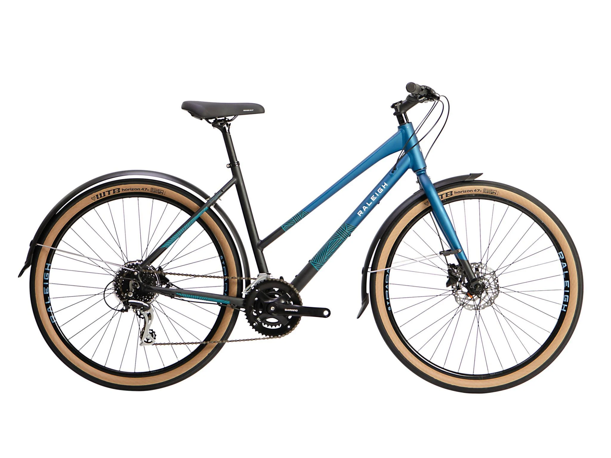 Raleigh Strada City Trapeze Hybrid Bicycle 2021 – Satin Black/Blue