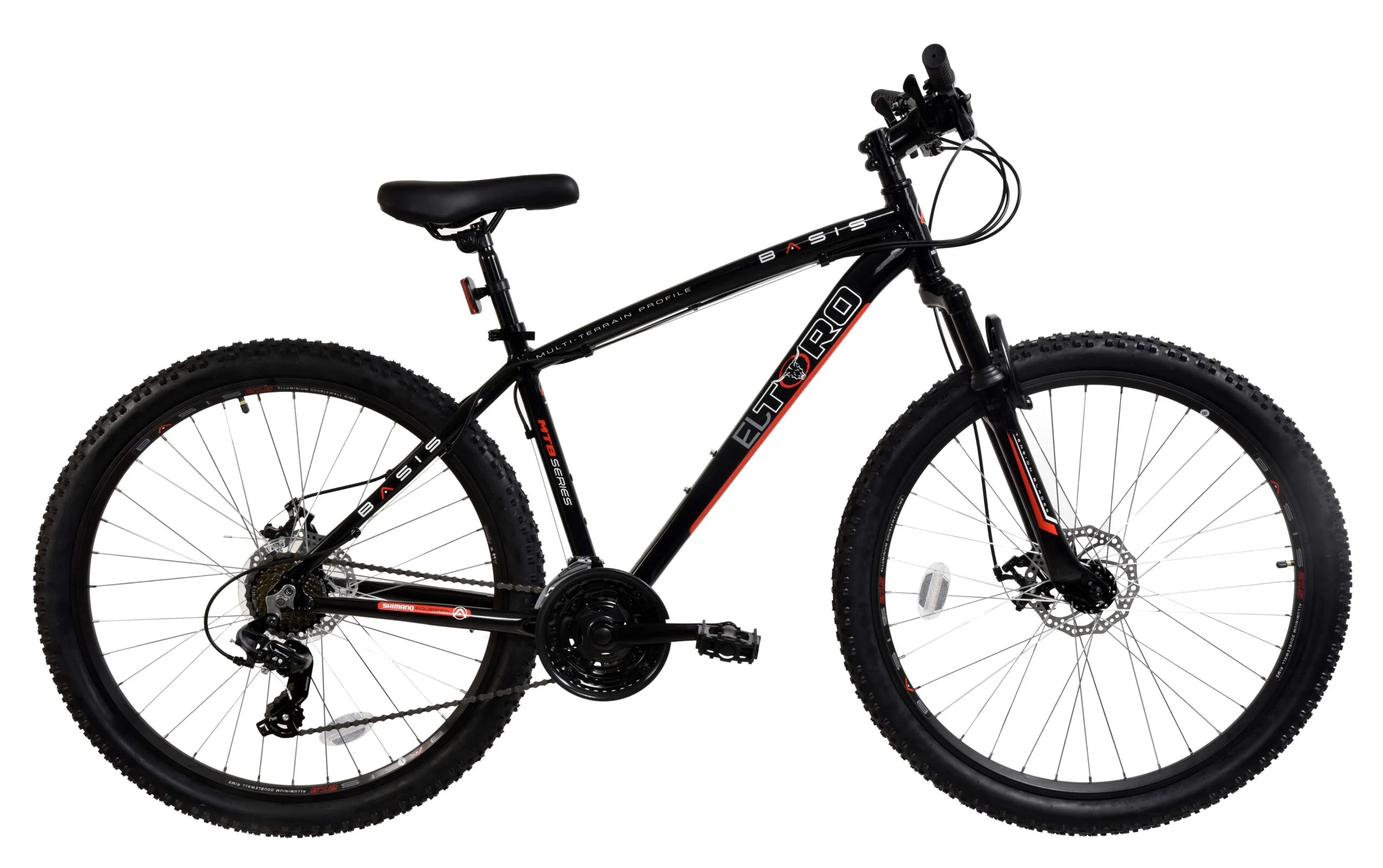 Basis El Toro Hardtail Mountain Bike, 27.5″ Wheel – Black/Red