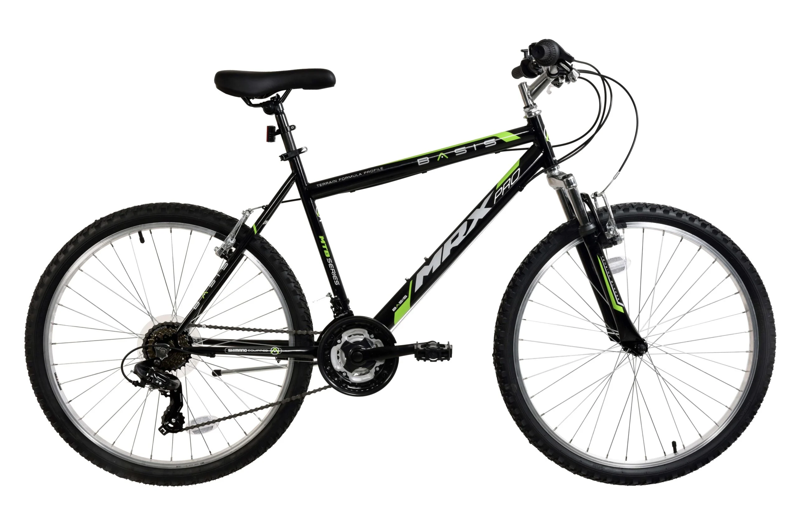 Basis MRX Pro Hardtail Mountain Bike, 26″ Wheel – Black/Green