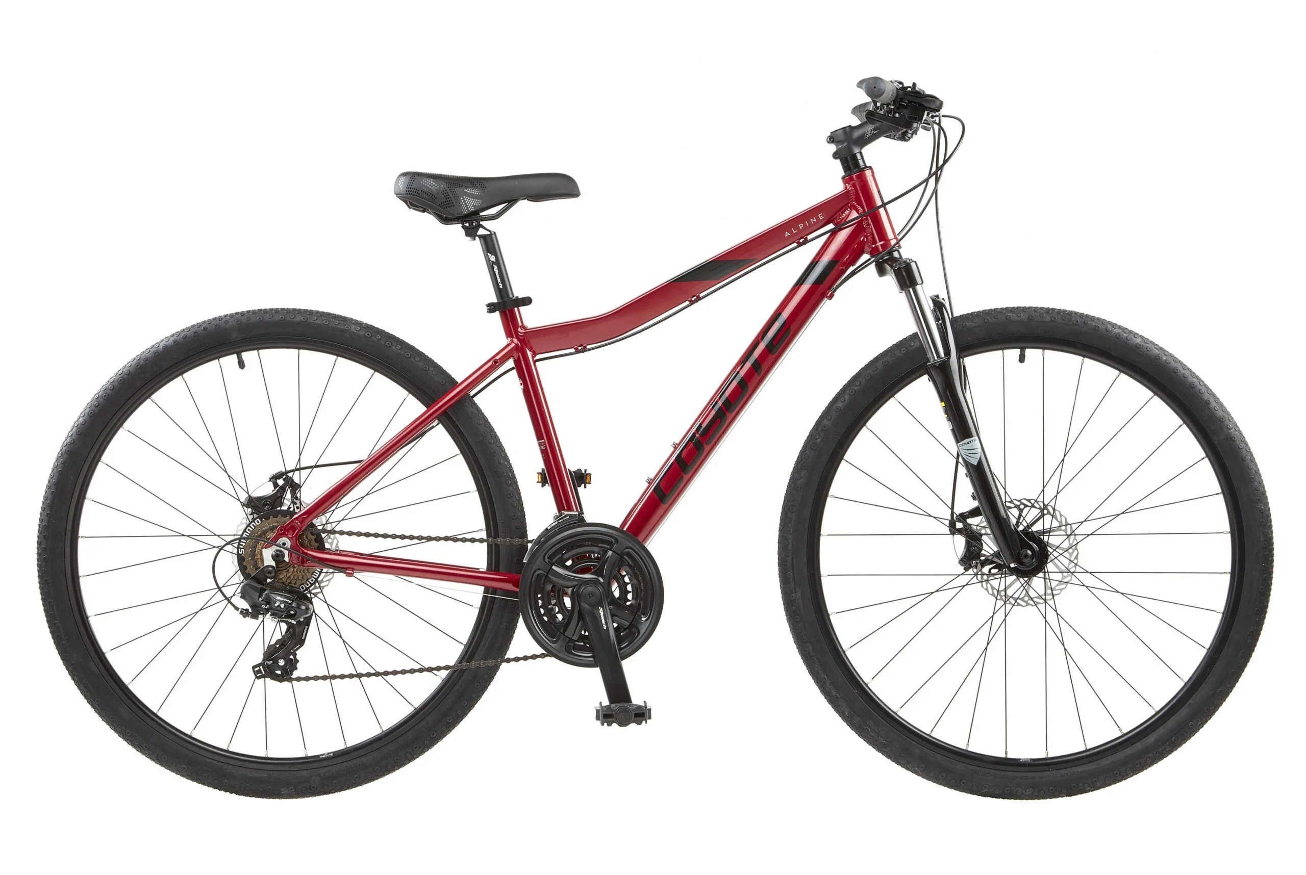 Coyote Alpine Ladies Hybrid Bicycle, 700c Wheel, 21 Speed – Metallic Red