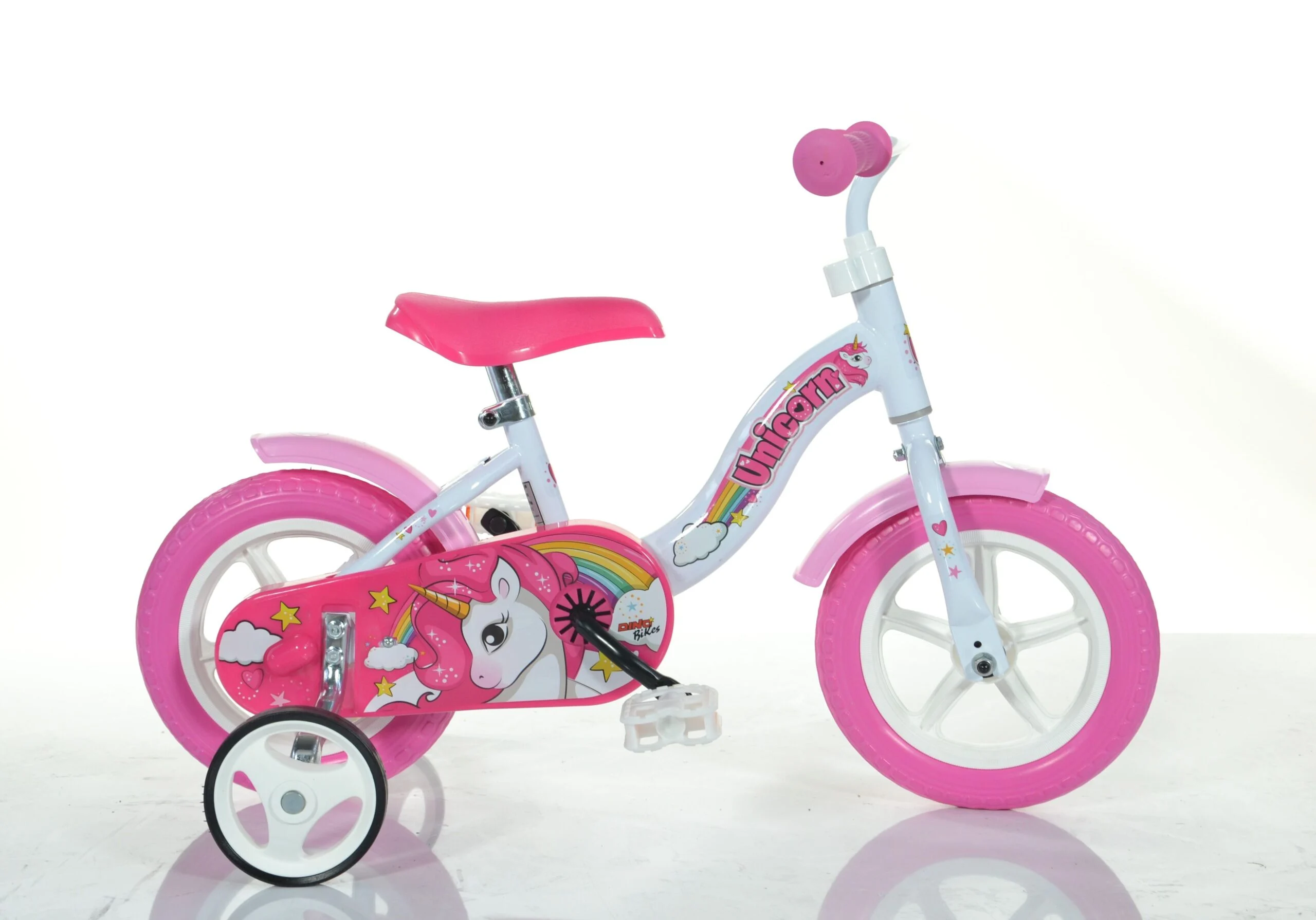 Dino Unicorn Girls 10in Bicycle With Stabilisers – White/Pink