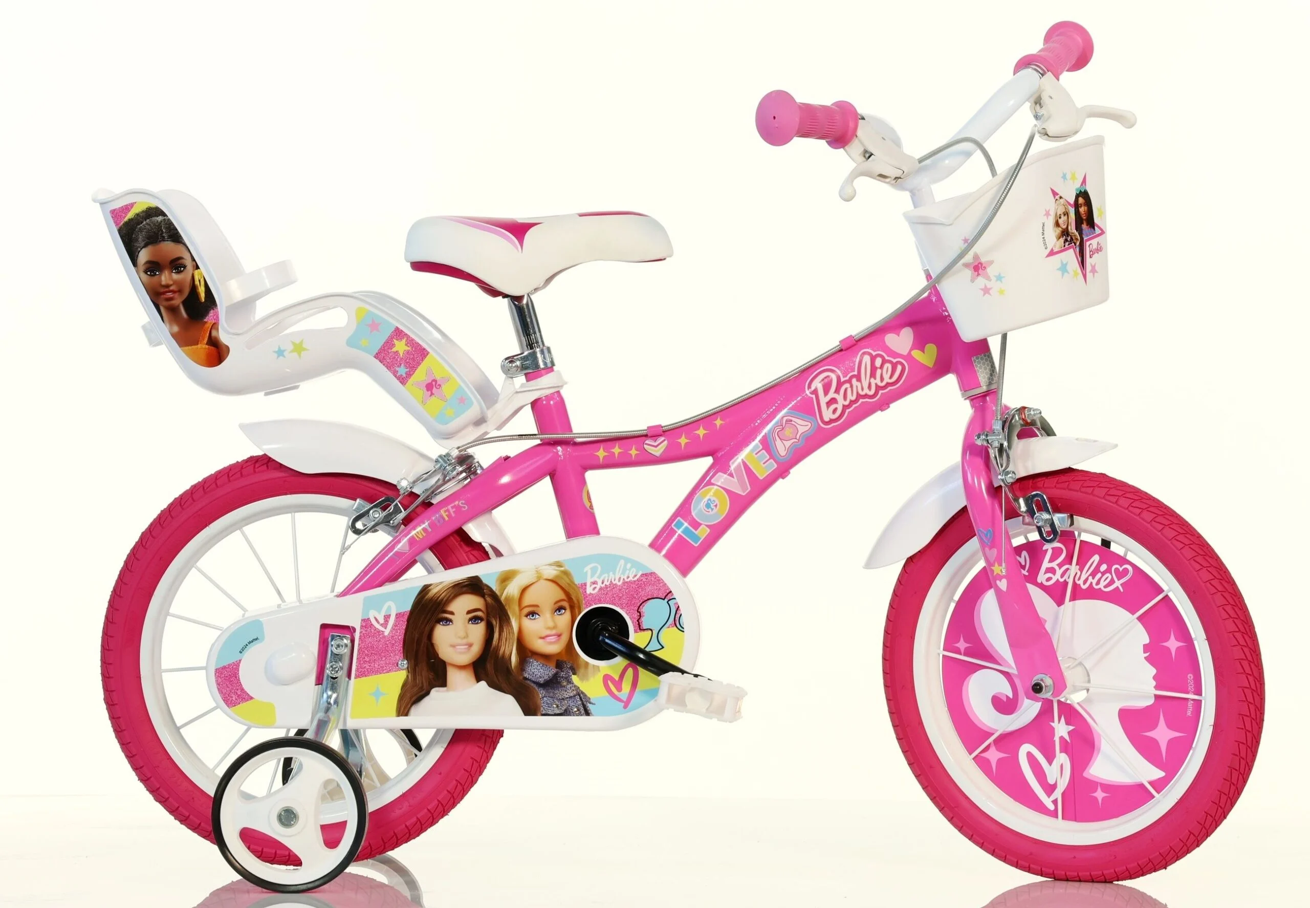 Dino Barbie Rosa Kids Bike with Stabilisers – 14″ Wheels