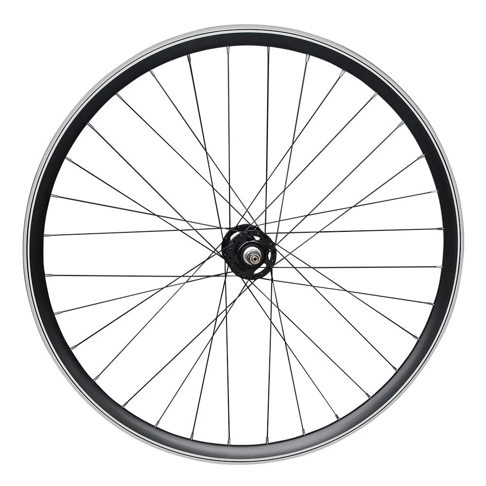 700c (ETRTO 622x15) Fixed Fixie Single Speed Bike FRONT Wheel - Sealed Bearings Silver Hub - 32x Black Spokes - Double Wall