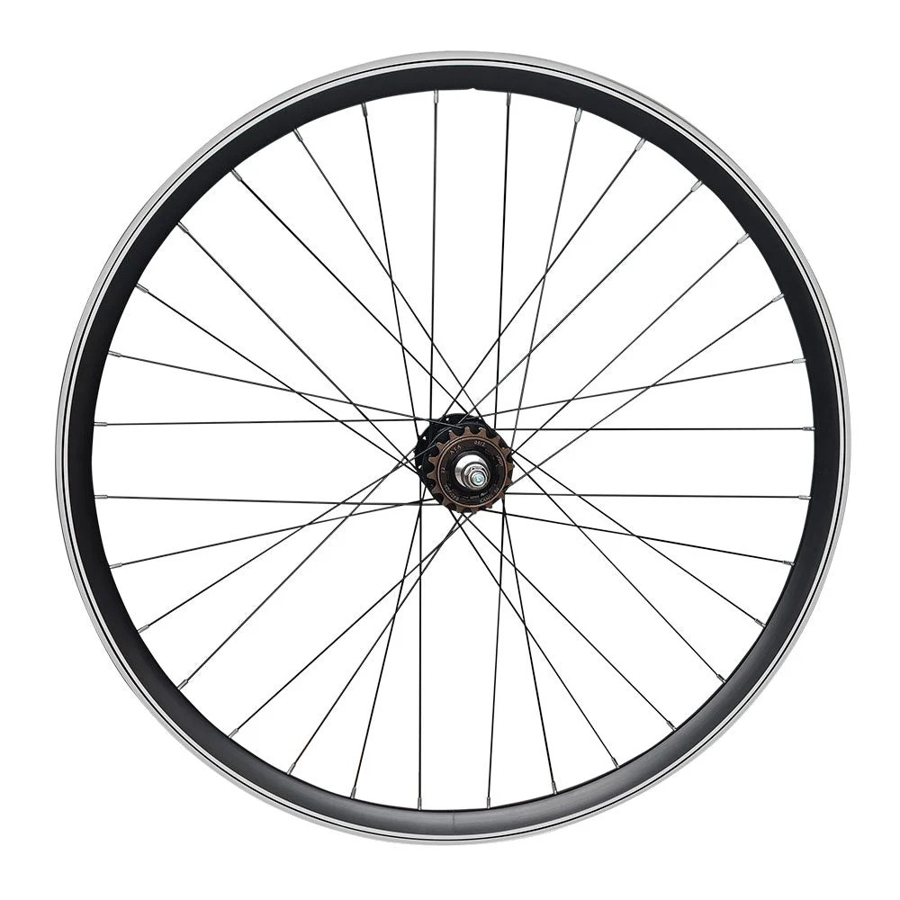700c (ETRTO 622x15) Fixed Fixie Single Speed Bike REAR Wheel Flip Flop Hub - Sealed Bearings Black Hub - 32x Black Spokes - Double Wall