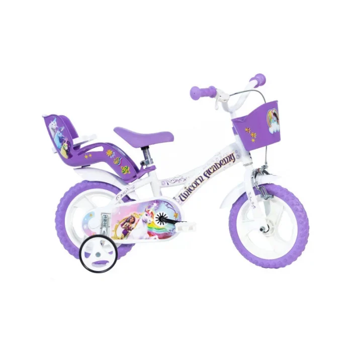 Dino Unicorn Academy 12in Kids Bike – White/Purple