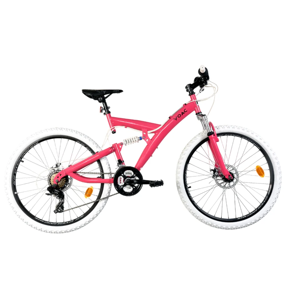 YOAC 11 Full Suspension Mountain Bike, 26in Wheel – Pink/White