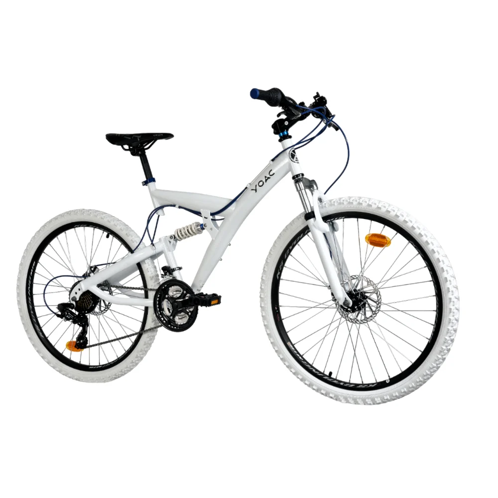 YOAC 11 Full Suspension Mountain Bike, 21 Speed – White/Blue
