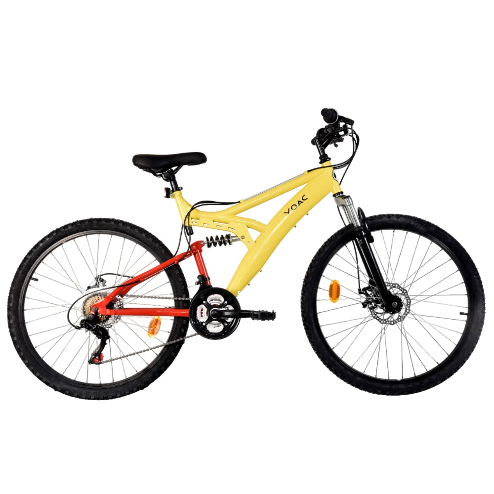 YOAC 18 Full Suspension Mountain Bike, 18 Speed – Yellow/Red