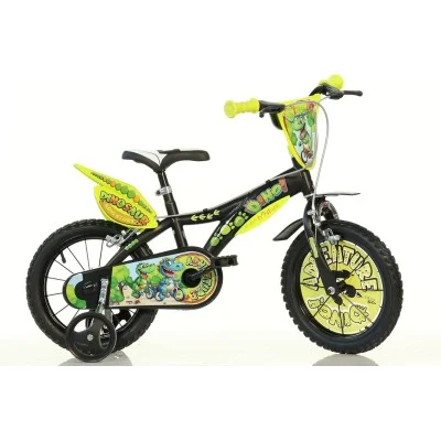 Dino Dinosaur Adventure 16in Kids Bike with Stabilisers – Black/Green