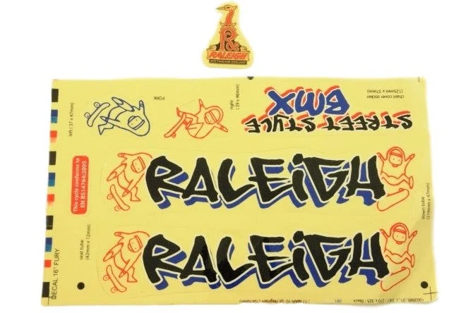 ORIGINAL RALEIGH 16" FURY STREET STYLE BMX DECAL TRANSFER STICKER SET BLUE & RED