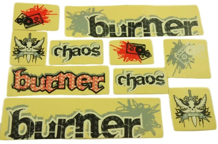 ORIGINAL RALEIGH BURNER CHAOS 2010 BMX RED & BLACK WITH CLEAR BACKGROUND DECAL TRANSFER SET