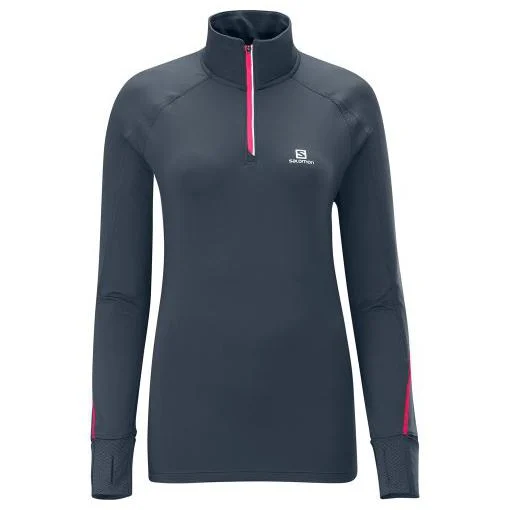 Salomon Womens Trail Runner LS Zip Tee Dark Cloud- Grey Large