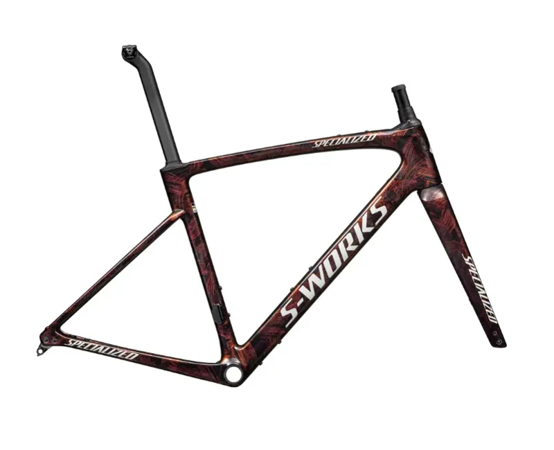 2025 S-Works Roubaix SL8 Road Bike Frameset - Gloss Carbon/Red to Gold