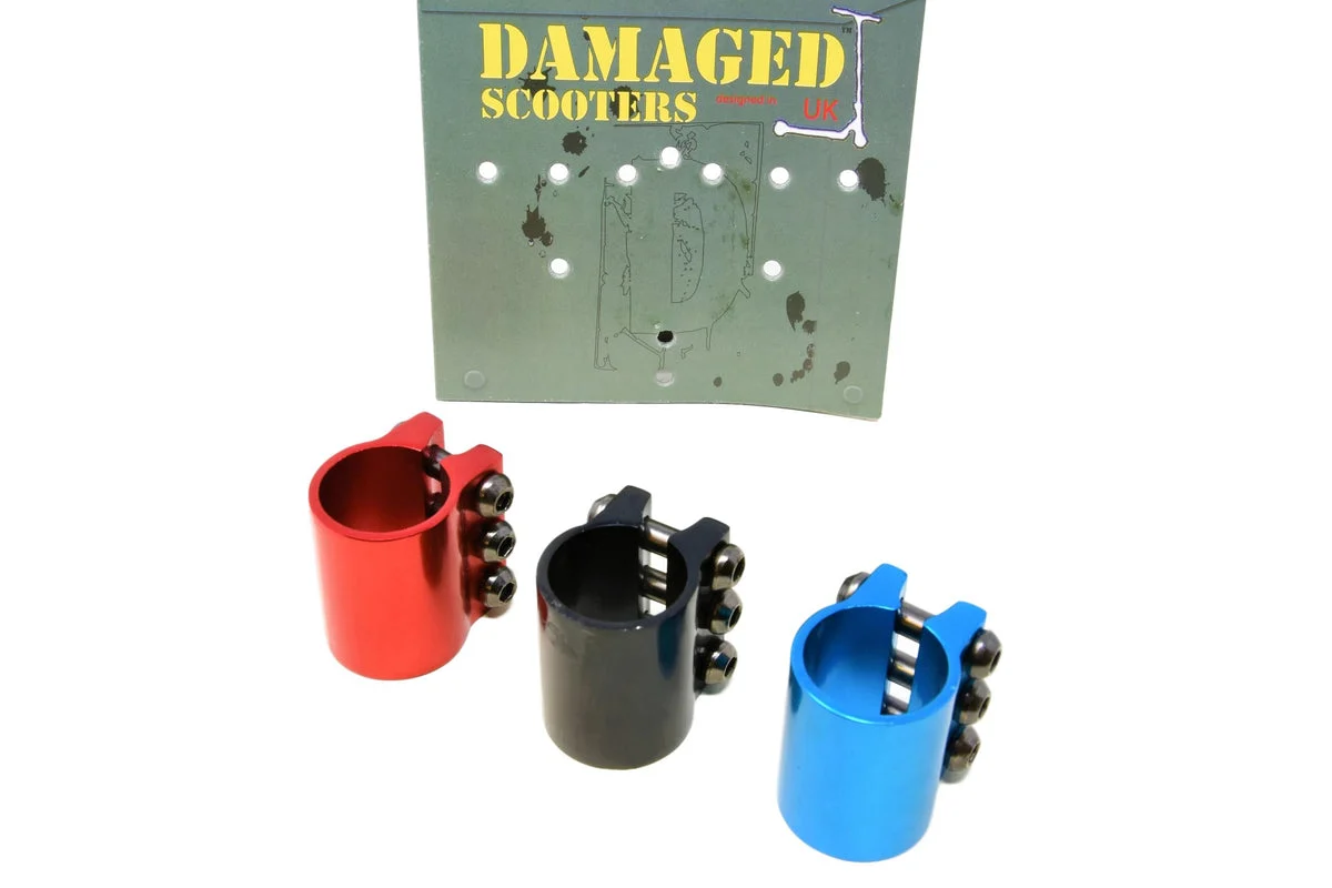 Top Brand “Damaged” Scooter 3 Bolt Aluminium Handlebar Clamp: Blue, Red Or Black