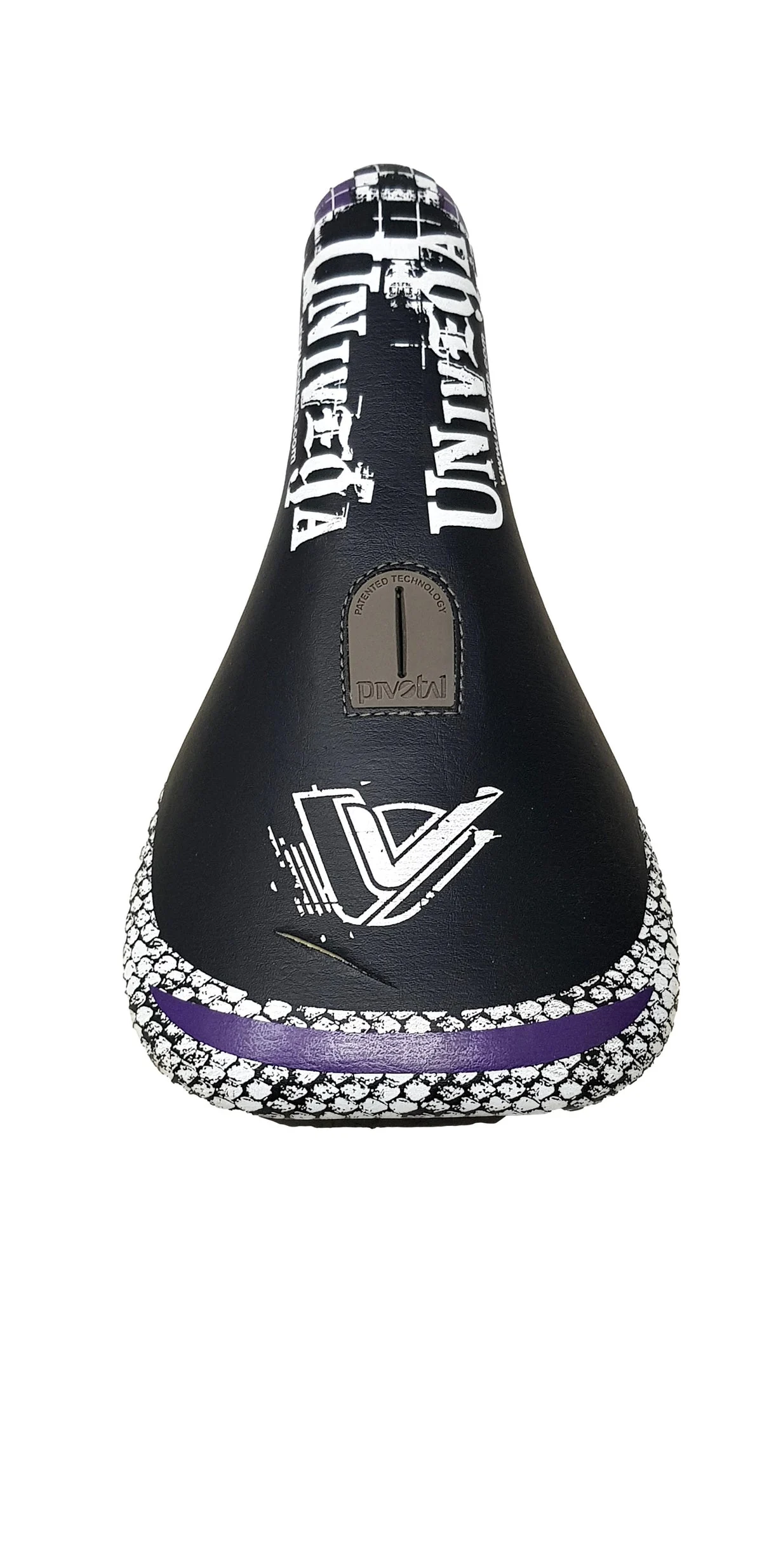 UNIVEGA BMX PIVOTAL SADDLE BIKE SEAT LIGHTWEIGHT BLACK & WHITE, PURPLE TRIM